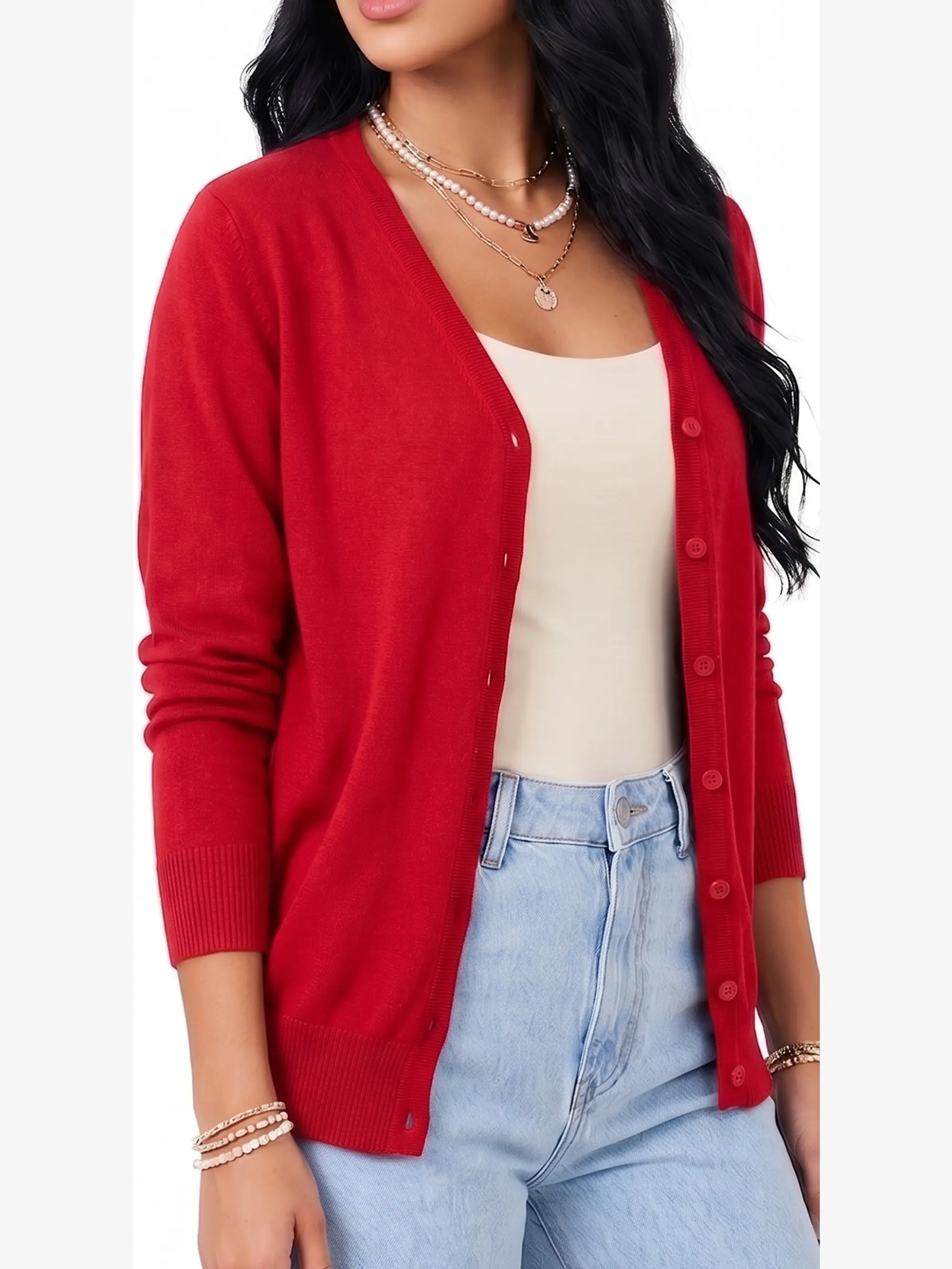 Cardigan Clasico Mujer Botones Escote V Chaleco Liso 5