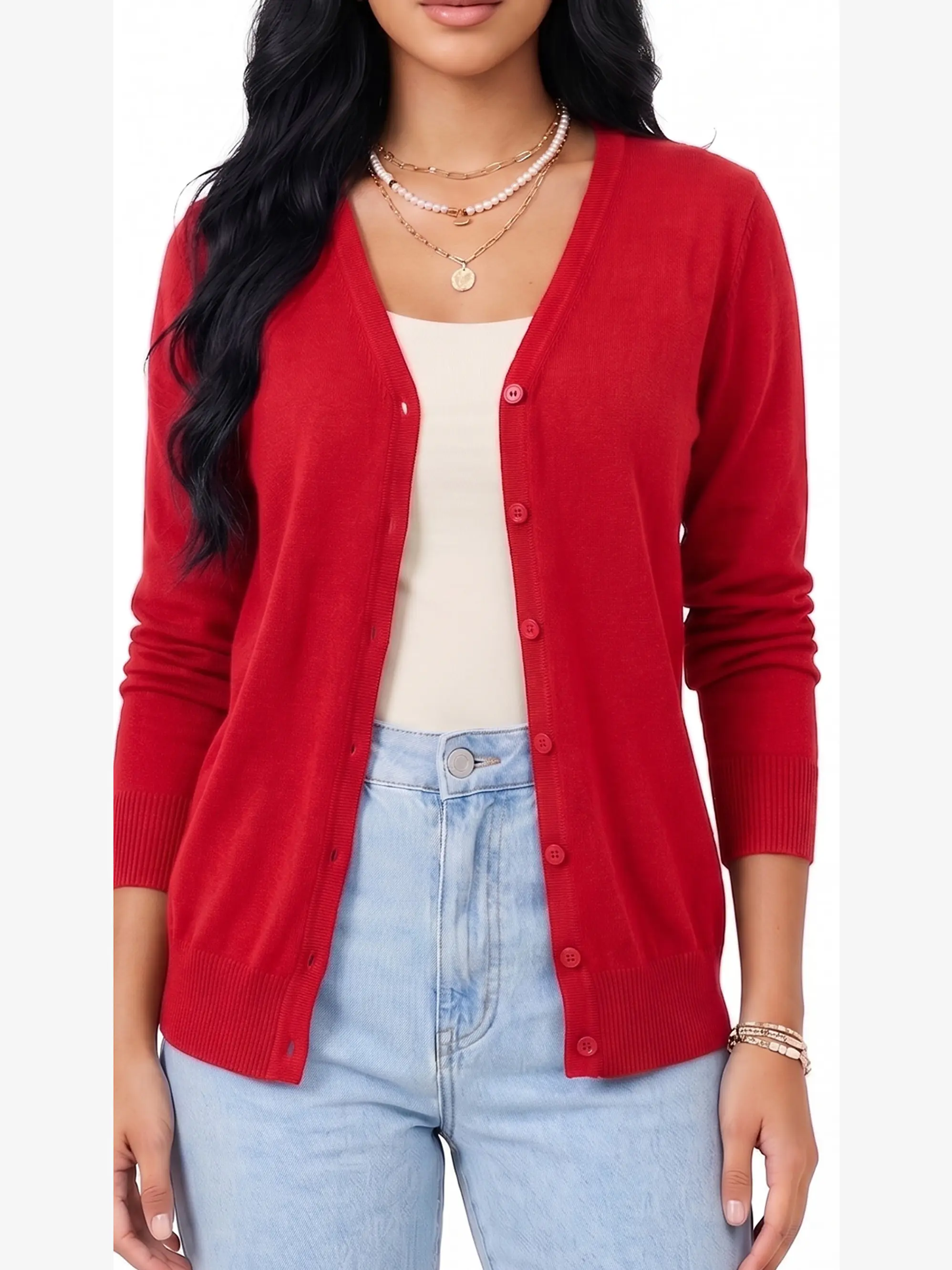 Cardigan Clasico Mujer Botones Escote V Chaleco Liso 6