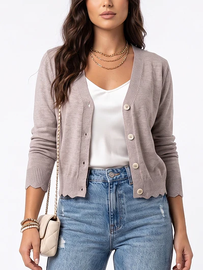 Chaleco Cardigan Mujer Corto Botones Tejido Fino Con Ondas