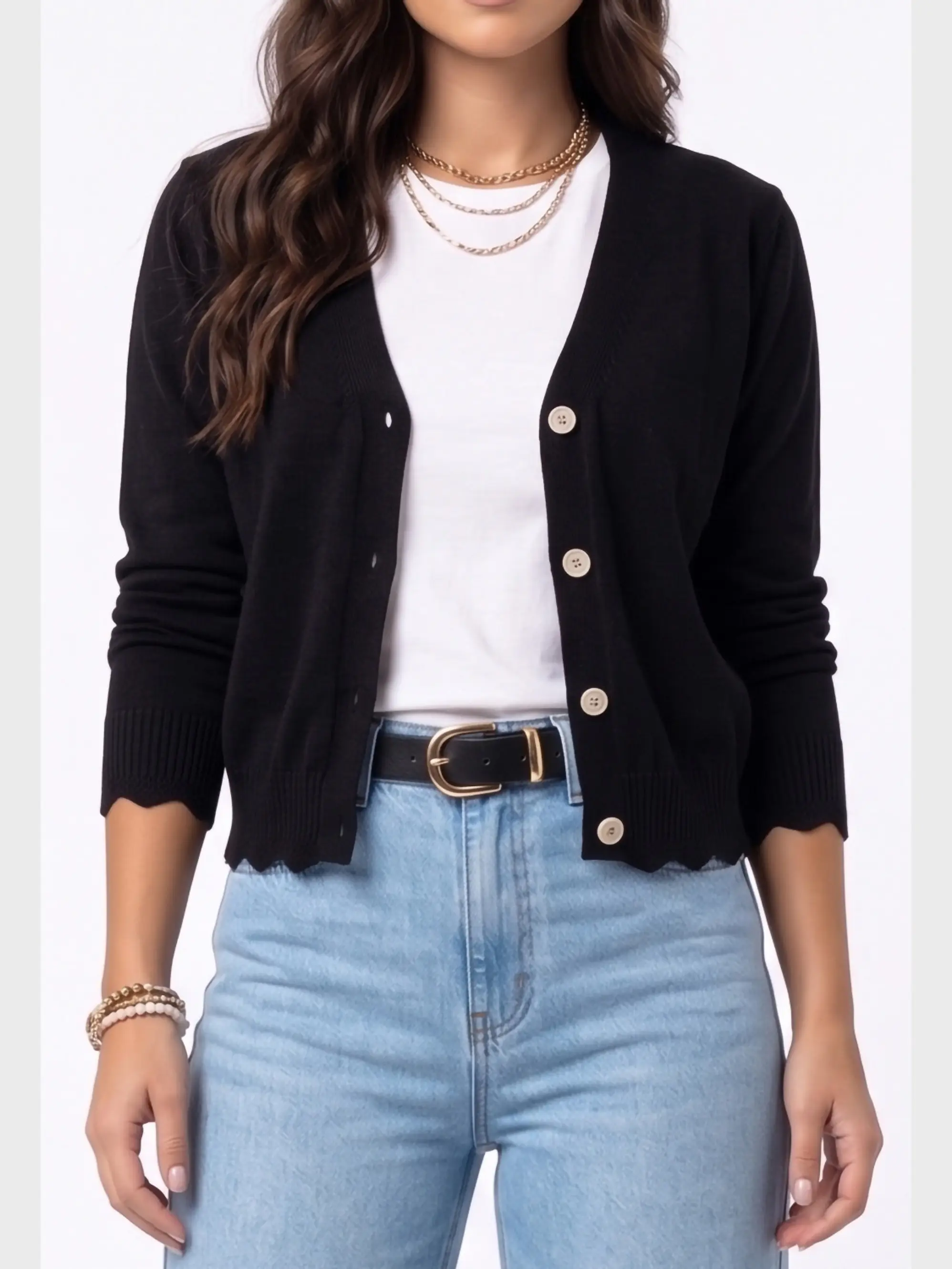 Chaleco Cardigan Mujer Corto Botones Tejido Fino Con Ondas 5