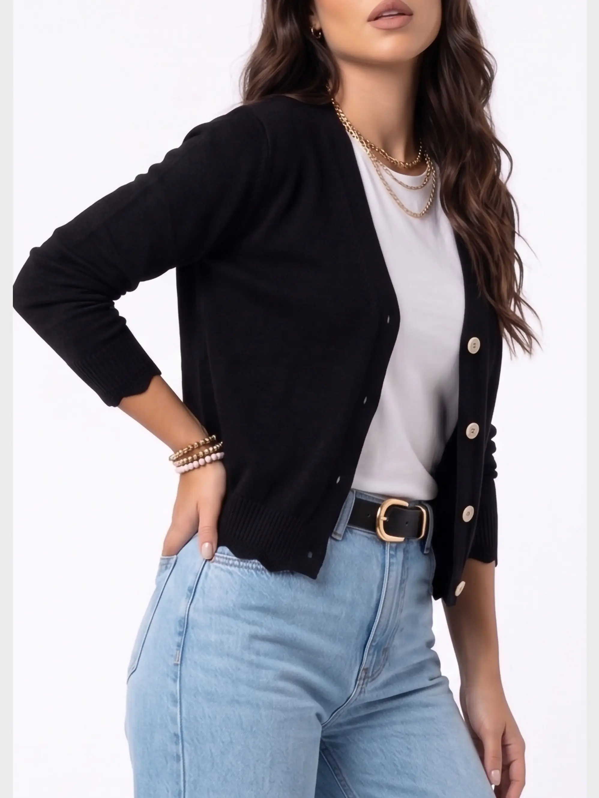 Chaleco Cardigan Mujer Corto Botones Tejido Fino Con Ondas 6