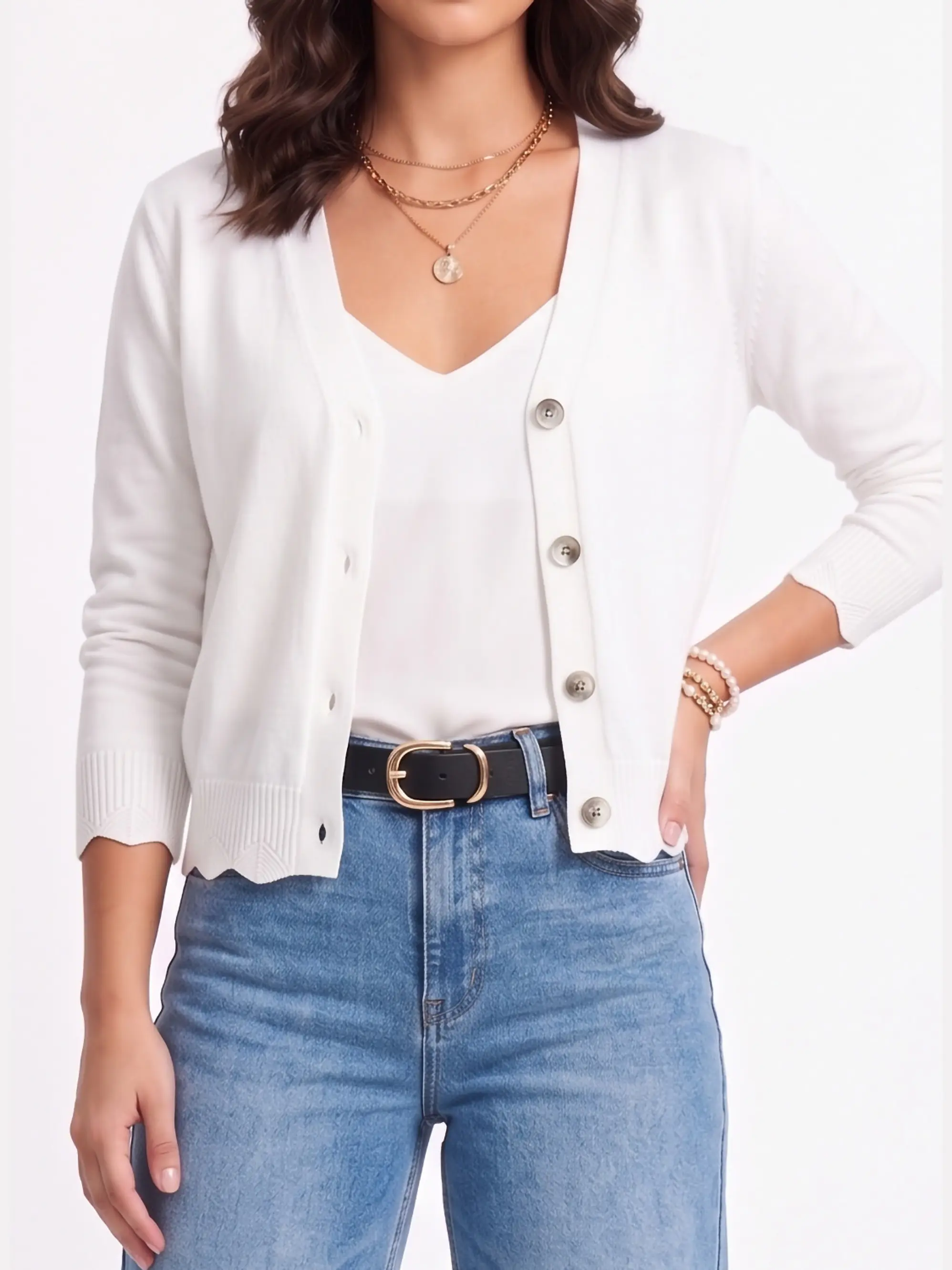 Chaleco Cardigan Mujer Corto Botones Tejido Fino Con Ondas 8