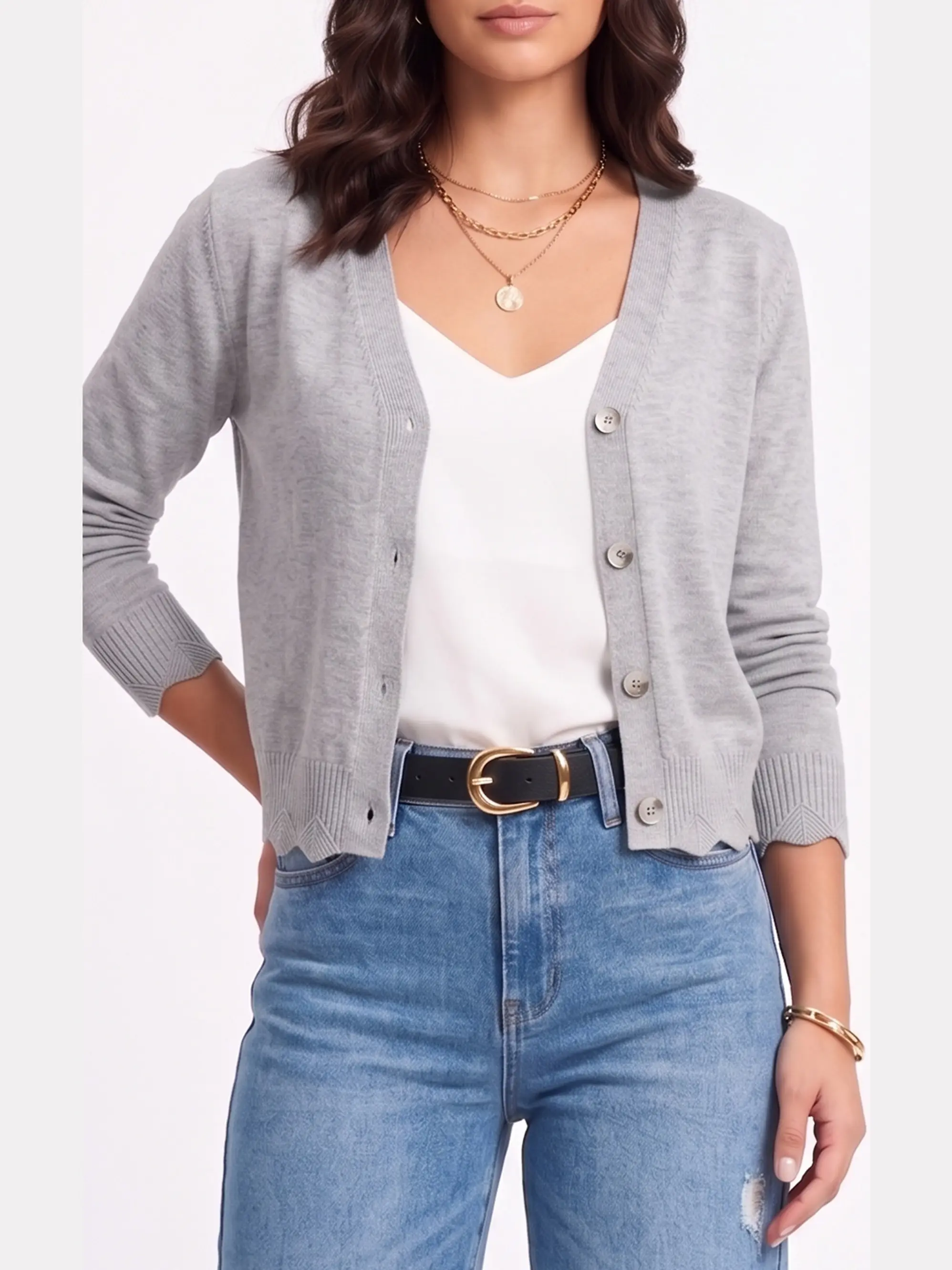 Chaleco Cardigan Mujer Corto Botones Tejido Fino Con Ondas 10