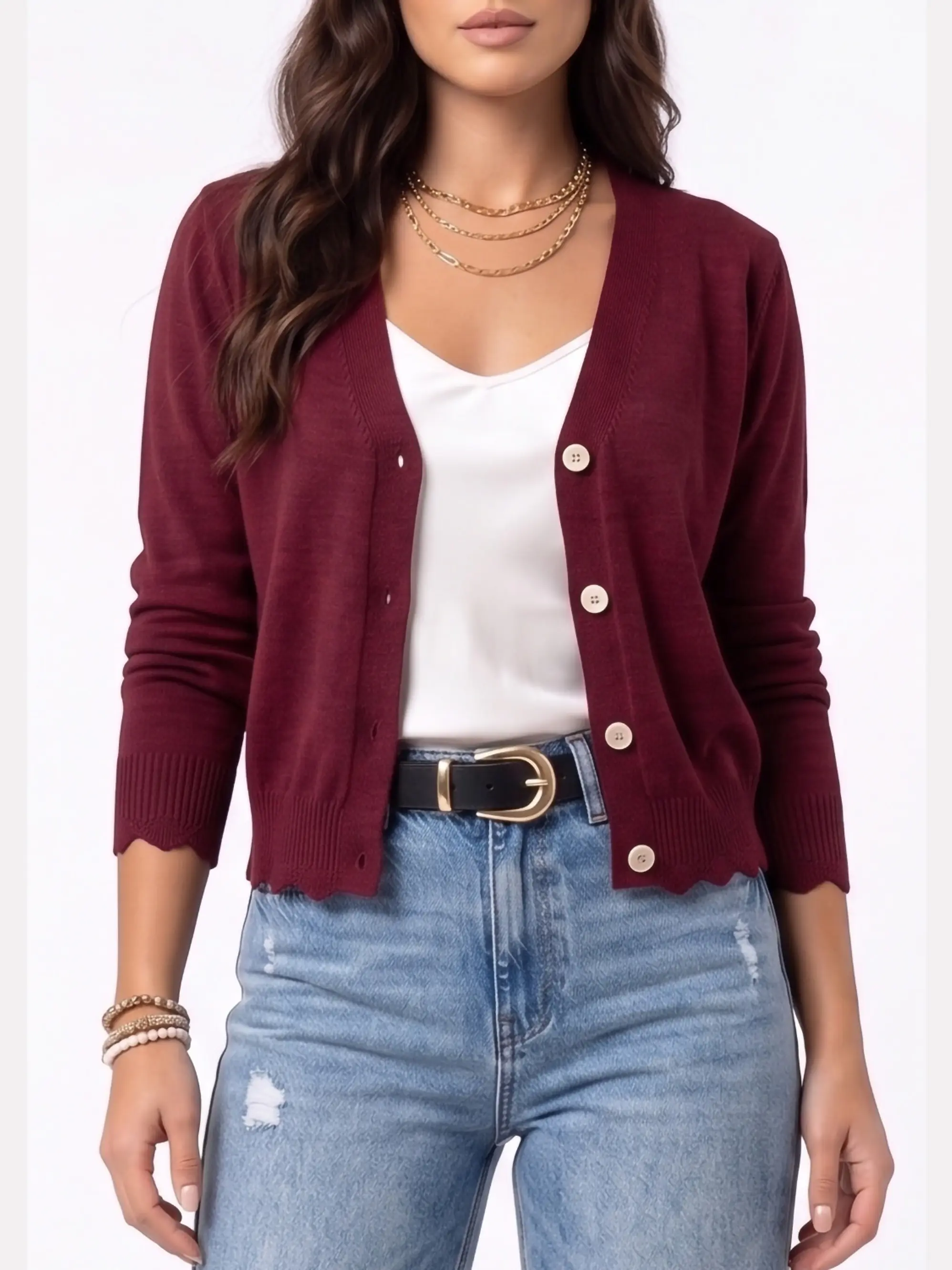 Chaleco Cardigan Mujer Corto Botones Tejido Fino Con Ondas 11