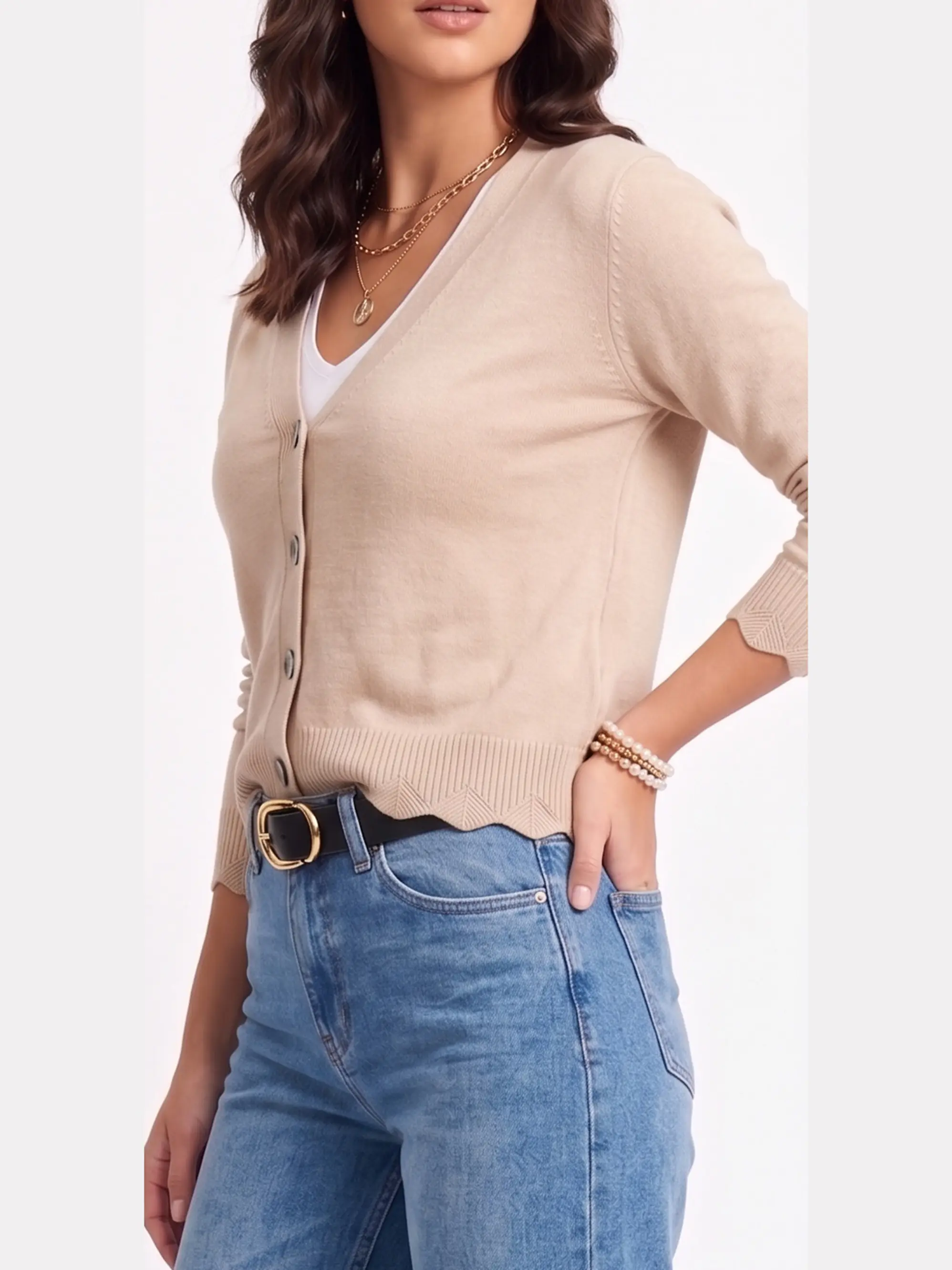 Chaleco Cardigan Mujer Corto Botones Tejido Fino Con Ondas 13