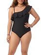 Traje de baño asimétrico plus size negro vuelos - Miniatura 2