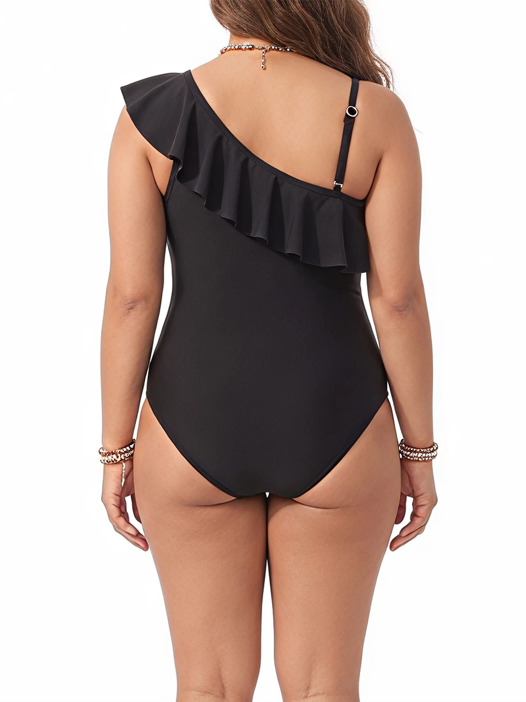 Traje de baño asimétrico plus size negro vuelos 4