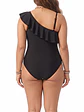 Traje de baño asimétrico plus size negro vuelos - Miniatura 4
