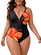 Traje de Baño Entero Mujer Negro Flor Tropical - Miniatura 4