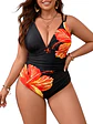 Traje de Baño Entero Mujer Negro Flor Tropical - Miniatura 1
