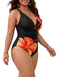 Traje de Baño Entero Mujer Negro Flor Tropical - Miniatura 2