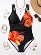 Traje de Baño Entero Mujer Negro Flor Tropical - Miniatura 5