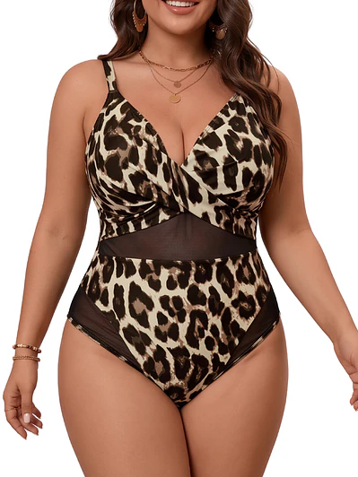 Traje de baño entero Animal Print con Transparencias