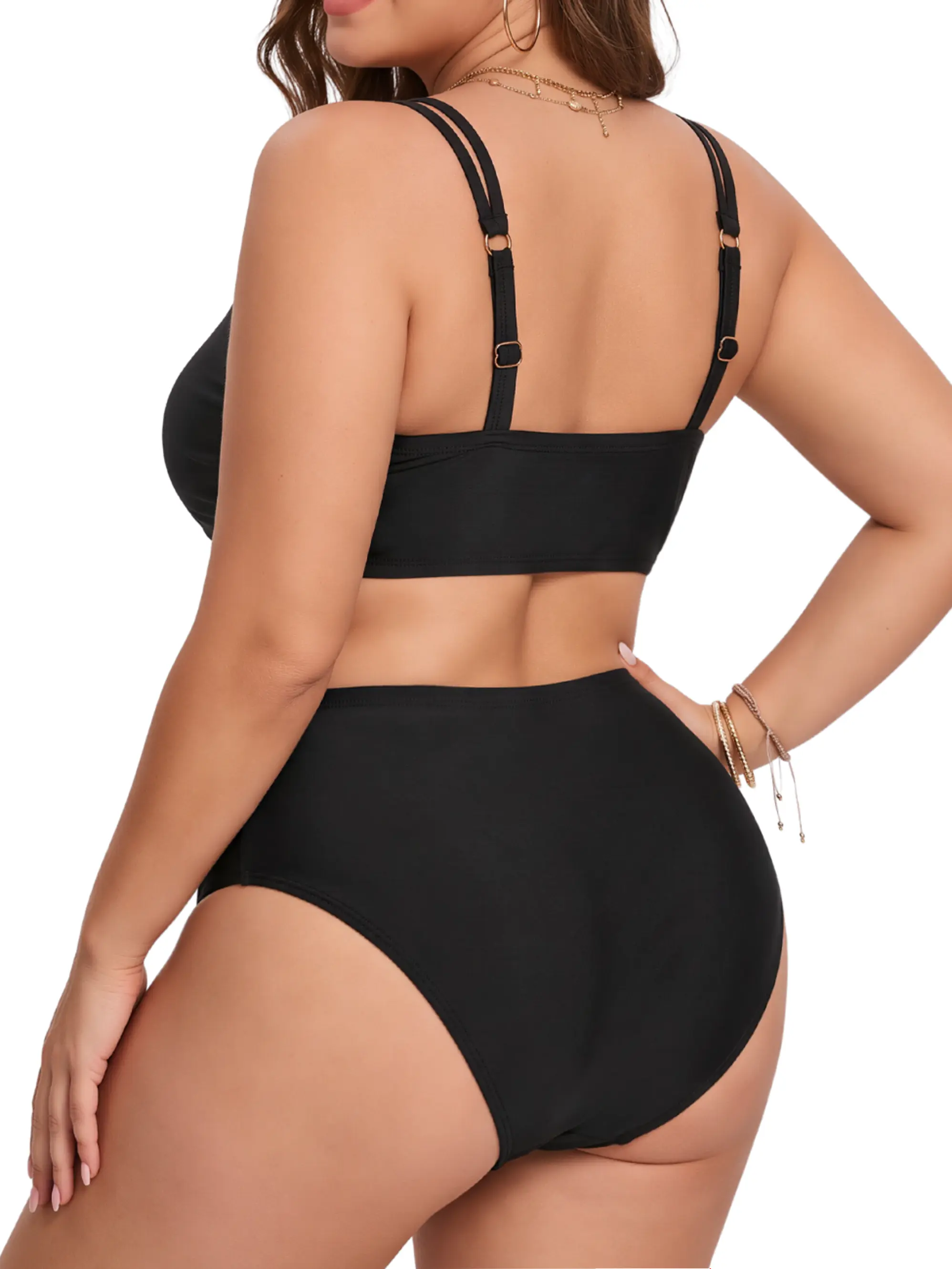 Bikini tiro alto talla grande Negro dije estrella de mar  3
