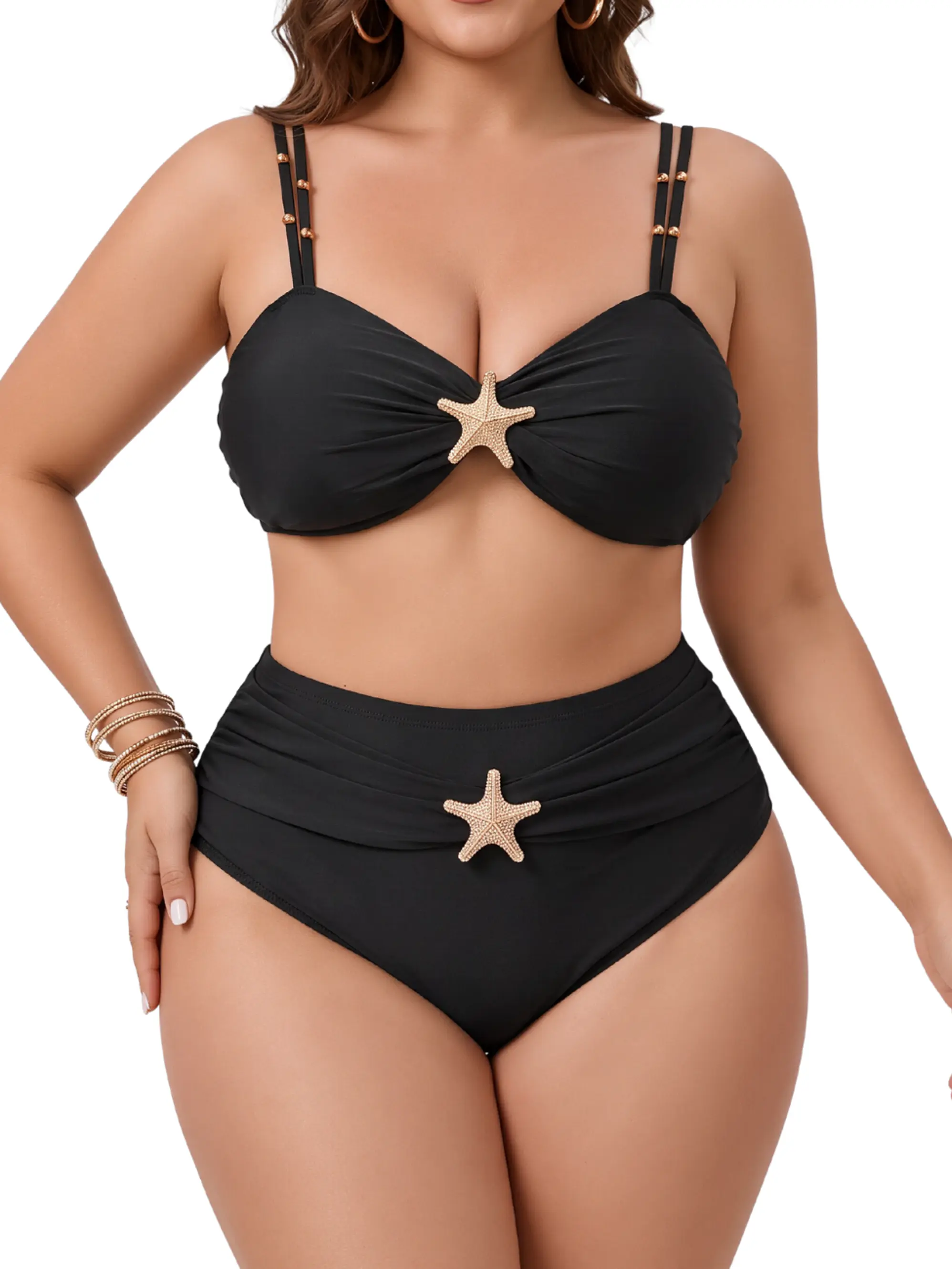 Bikini tiro alto talla grande Negro dije estrella de mar  1