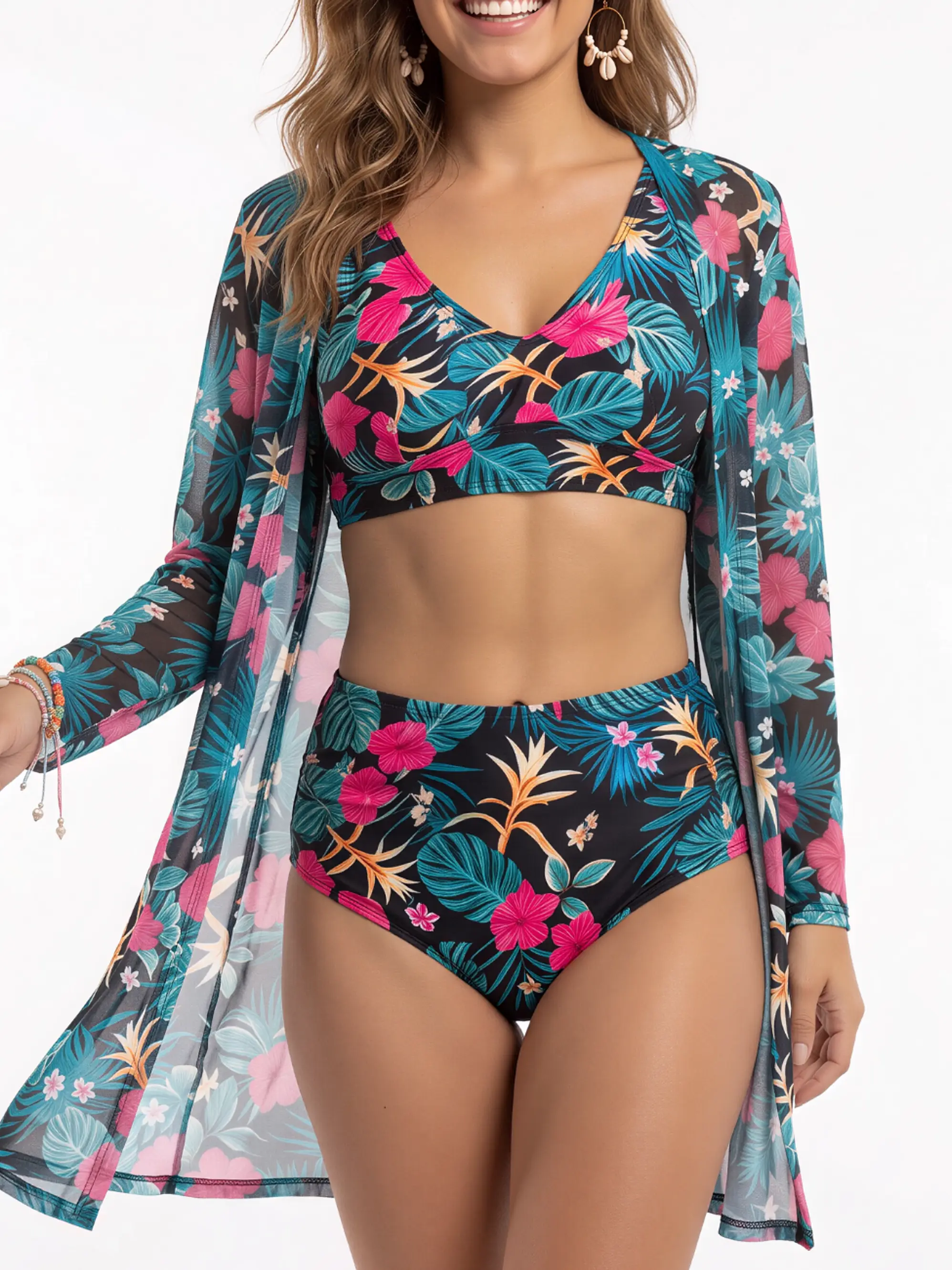 Bikini tiro alto mujer Malia Verde + Kimono 1