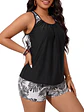 Tankini Short negro top polera estampado tropical - Miniatura 2