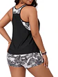 Tankini Short negro top polera estampado tropical - Miniatura 3
