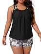 Tankini Short negro top polera estampado tropical - Miniatura 4