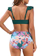 Bikini Verde Top Vuelos con Calzón Floral Tiro Alto + PAREO - Miniatura 2