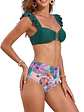 Bikini Verde Top Vuelos con Calzón Floral Tiro Alto + PAREO - Miniatura 3