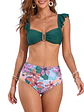 Bikini Verde Top Vuelos con Calzón Floral Tiro Alto + PAREO - Miniatura 4