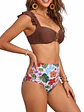 Bikini Cafe Top Vuelos con Calzón Floral Tiro Alto + PAREO - Miniatura 2