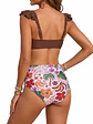 Bikini Cafe Top Vuelos con Calzón Floral Tiro Alto + PAREO - Miniatura 3