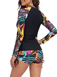 Traje de baño dos piezas manga larga con short hojas multicolor - Miniatura 2