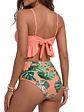 Bikini Tiro Alto Top Floral con Vuelos y Calzón coral - Miniatura 2