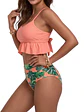 Bikini Tiro Alto Top Floral con Vuelos y Calzón coral - Miniatura 4