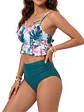 Bikini Tiro Alto Top Floral con Vuelos y Calzón Verde - Miniatura 3