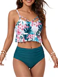 Bikini Tiro Alto Top Floral con Vuelos y Calzón Verde - Miniatura 4
