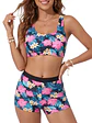 Traje de baño 3 piezas manga larga floral con short - Miniatura 3