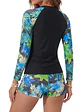 Traje de baño 3 piezas manga larga flores azul y verde con short - Miniatura 2