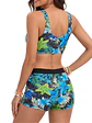 Traje de baño 3 piezas manga larga flores azul y verde con short - Miniatura 3