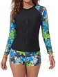 Traje de baño 3 piezas manga larga flores azul y verde con short - Miniatura 1