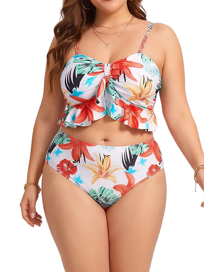Bikini tiro alto tropical blanco + pareo