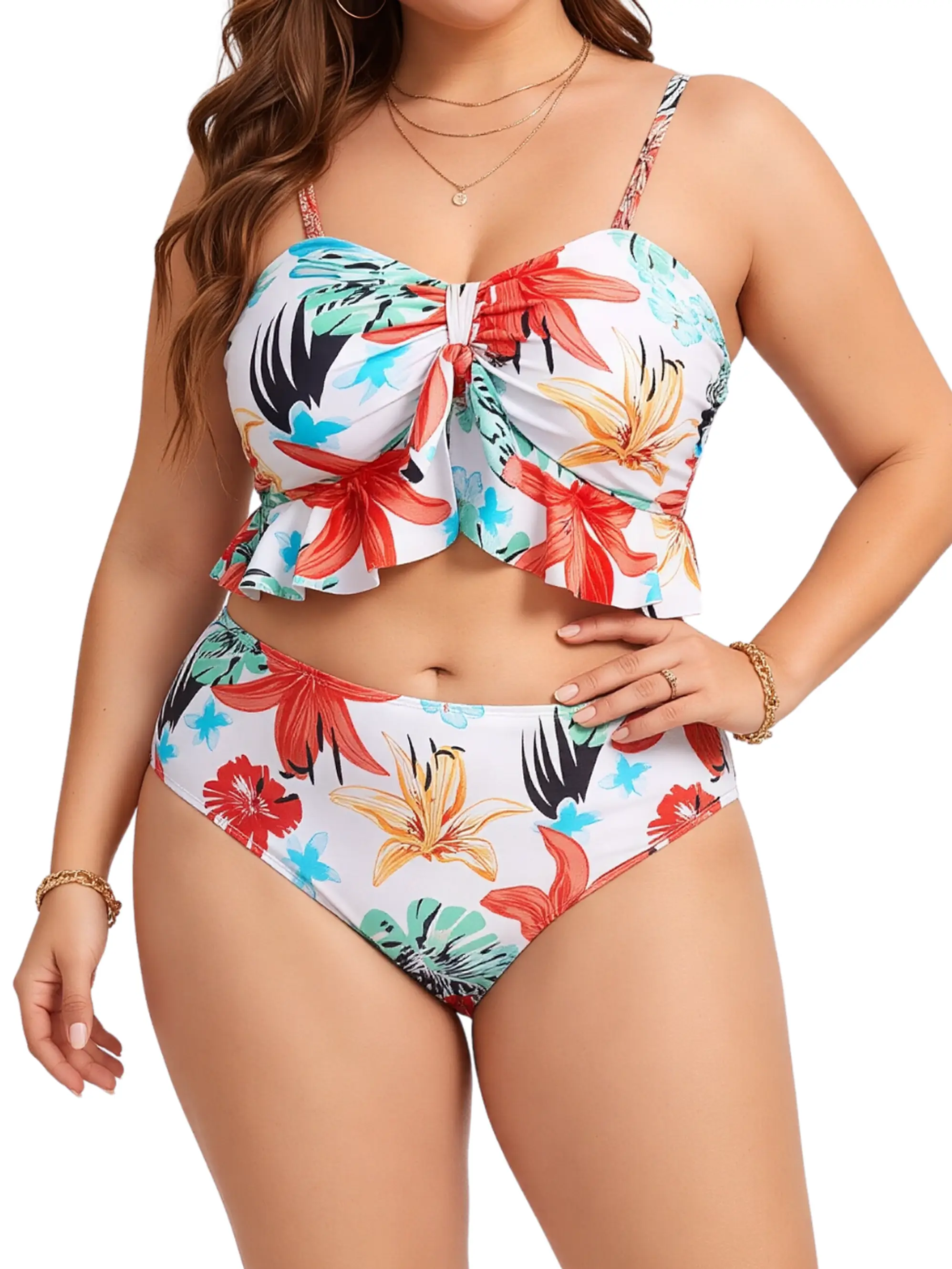 Bikini tiro alto tropical blanco + pareo 3
