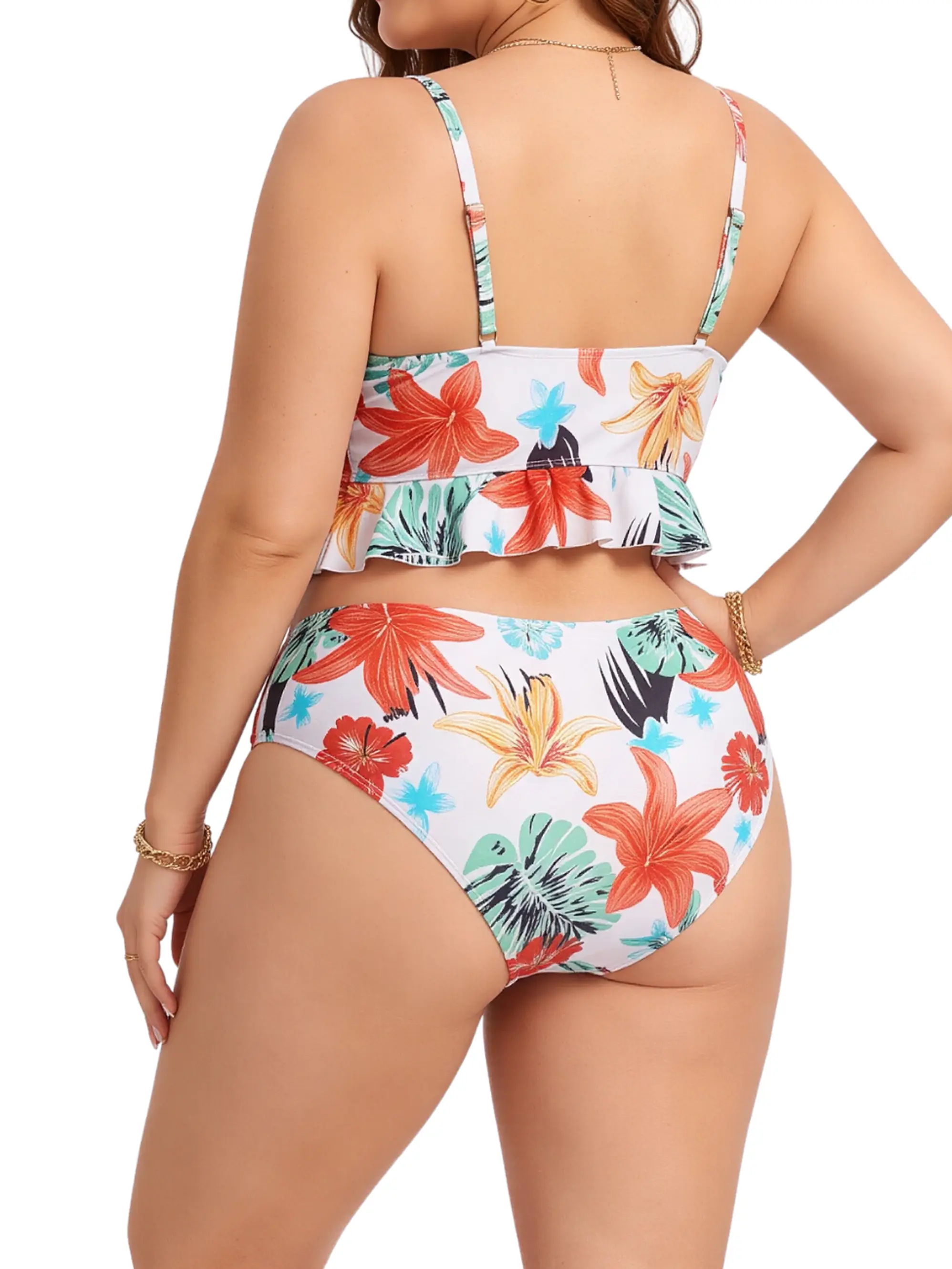 Bikini tiro alto tropical blanco + pareo 4