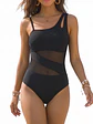 Traje de baño Mujer entero negro un hombro con transparencias + Falda pareo - Miniatura 4