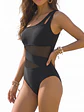 Traje de baño Mujer entero negro un hombro con transparencias + Falda pareo - Miniatura 5