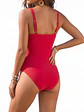 Traje de baño mujer entero drap Rojo escote borlas + pareo floral - Miniatura 3