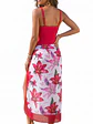 Traje de baño mujer entero drap Rojo escote borlas + pareo floral - Miniatura 5
