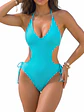 Traje de baño trikini turquesa cut out con amarras - Miniatura 1