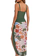 Traje de baño mujer entero drap verde escote borlas + pareo floral - Miniatura 3