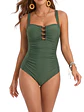 Traje de baño mujer entero drap verde escote borlas + pareo floral - Miniatura 1