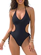 Traje de baño trikini negro cut out con amarras - Miniatura 1