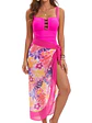 Traje de baño mujer entero drap rosa escote borlas + pareo floral - Miniatura 3