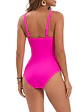 Traje de baño mujer entero drap rosa escote borlas + pareo floral - Miniatura 6